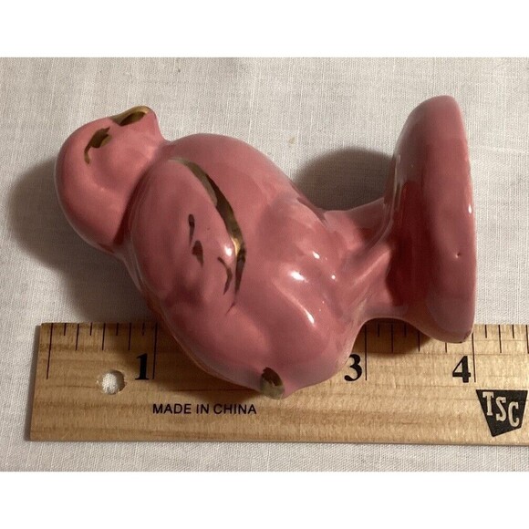 Baby Chick Mid Century Modern Bird Figurine Pink with Gold Details Hand Painted - Picture 10 of 11